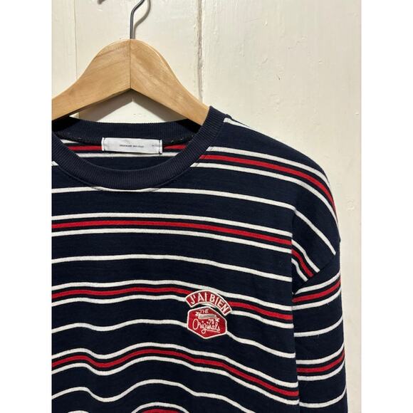 Ordinary Holiday oversized t-shirt tee long sleeved Japanese striped red blue - Picture 3 of 8